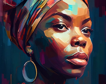 Nina Simone Kunst Druck, Schwarze Musik Legende, Abstraktes Portrait (Digitaler Download)