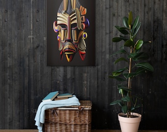 Handcrafted African Mask Canvas, Tribal Wall Decor (24x36)