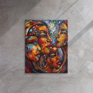 Afrikanische Gesichter auf Leinwand II, abstrakte afrikanische Kunst, bunt strukturierte schwarze Kunst, afroamerikanische Kultur, Nubian, Kemet, ethnisches Wanddekor