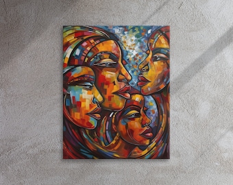 Abstract African Faces Canvas Art, Textured Black Art, Ethnic Wall Decor