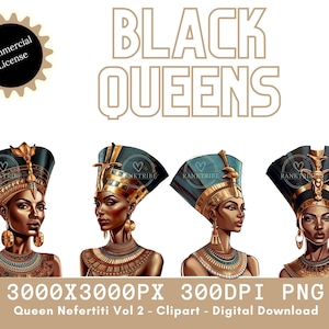 Black Queen Nefertiti Vol 2 Digital Downloads 3000x3000 300dpi African Art Queen of Egypt Black Woman Art PNG Black Queen PNG