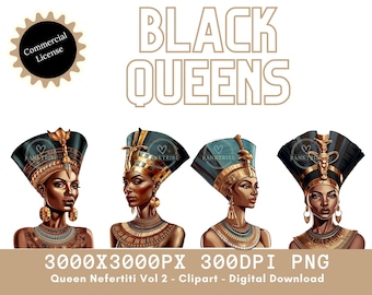 Black Queen Nefertiti Digital Downloads 3000x3000 300dpi African Art Queen of Egypt Black Woman Art PNG Black Queen PNG