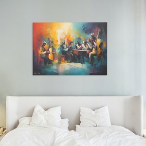 Harmonious Rhythms II: Vibrant African Art, Black Art Jazz Band, Large Canvas Wall Art – A Soulful Fusion of Jazz Music & Culture Home Decor