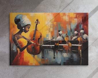 Black Women Jazz Ensemble I, Abstract Painting:  African Rhythms on Linen Canvas - Elegant Cultural Art