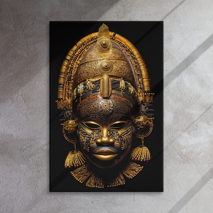 Ancient African Queen Idia I Mask On Canvas, Beautiful Gold Highly Detailed, Oba of the Edo people, African Art, African Mask Art, Black Art