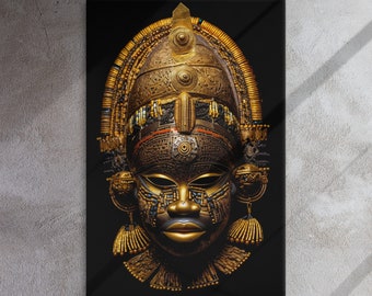 Ancient African Queen Idia I Mask On Canvas, Beautiful Gold Highly Detailed, Oba of the Edo people, African Art, African Mask Art, Black Art