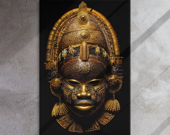 Queen Idia Mask Canvas, Gold African Art Print