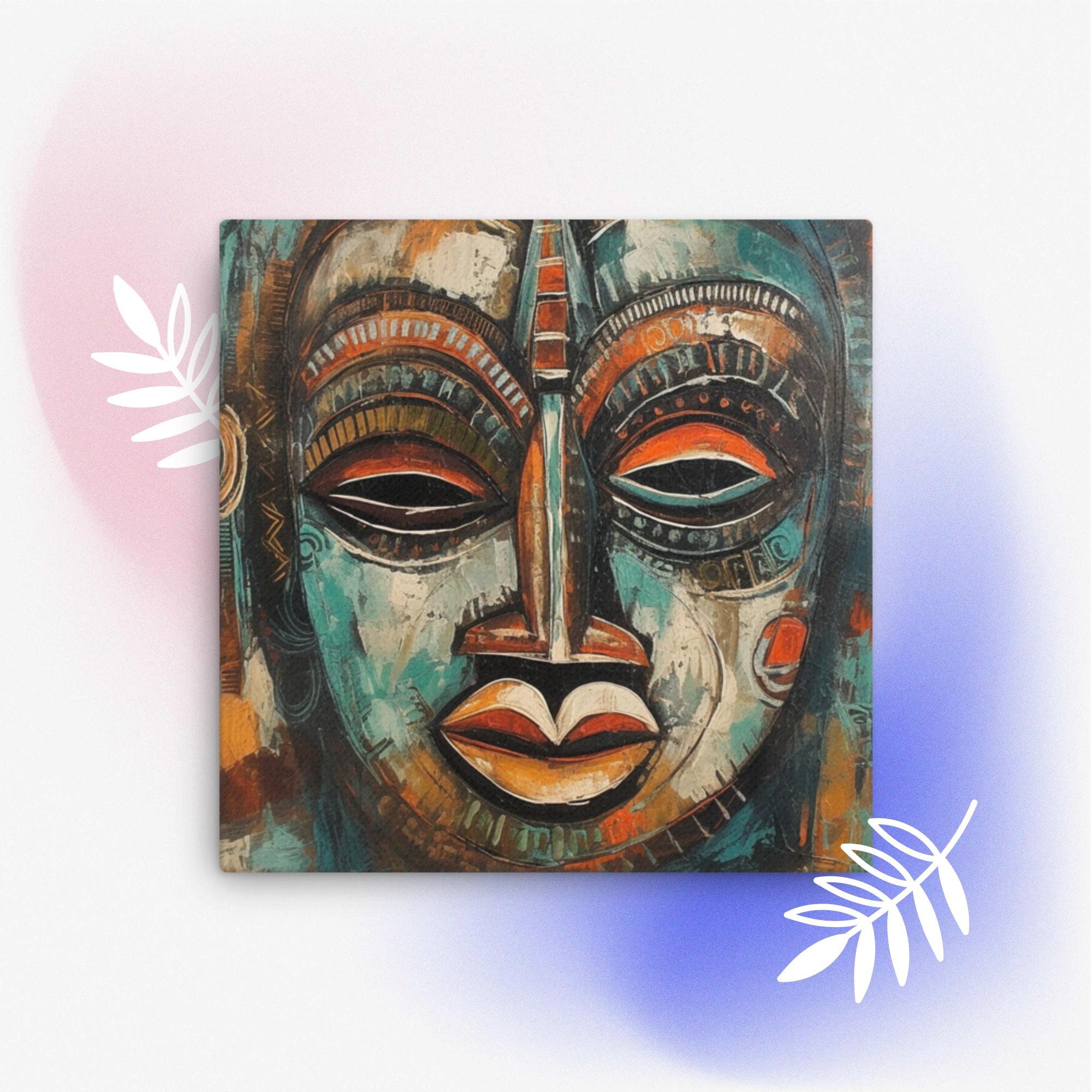 Tribal Mask on Canvas | African American Art | 12x12 or 16x16