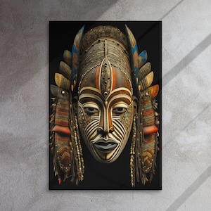 African Mask on Canvas XX African Spirituality: Handcrafted Detailed African Mask Canvas for Ethnic Inspired Wall Décor Unique Gift for Him