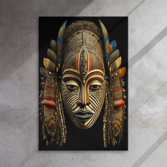 Handcrafted African Mask Canvas: Ethnic Wall Decor Afrocentric Wall Art