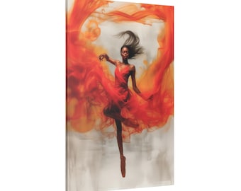 Schwarze Ballerina Leinwandkunst, rotes Kleid, modernes Ballett, Wanddekor