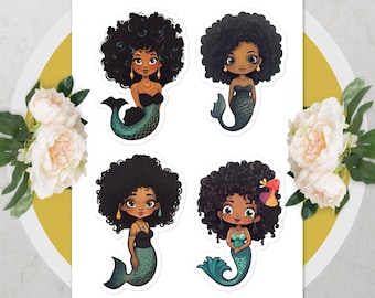 4 Meerjungfrau Sticker | Afroamerikanische Prinzessin Meerjungfrau | Fantasy Traumwelt Sticker