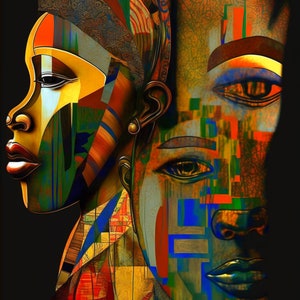 Black Woman Trio 16x20 Canvas, African Queens, Colorful, Abstract African Art, Wall Decor, Large African Art Canvas