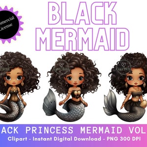 Schwarze Prinzessin Meerjungfrau PNG Clipart - Entzückende Seesirene - Digitaler Download Schwarze Frau Clipart Schwarze Meerjungfrau Scrapbooking druckbare Aufkleber