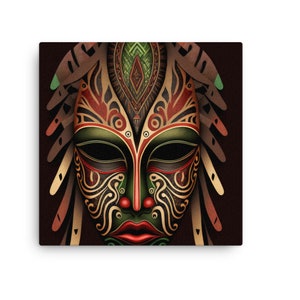 African Mask on Canvas XXVI, 12x12 or 16x16, Tribal Chief Mask, Black Wall Art, African American Cultural, Nubian, Ethnic Decor, African Art image 2