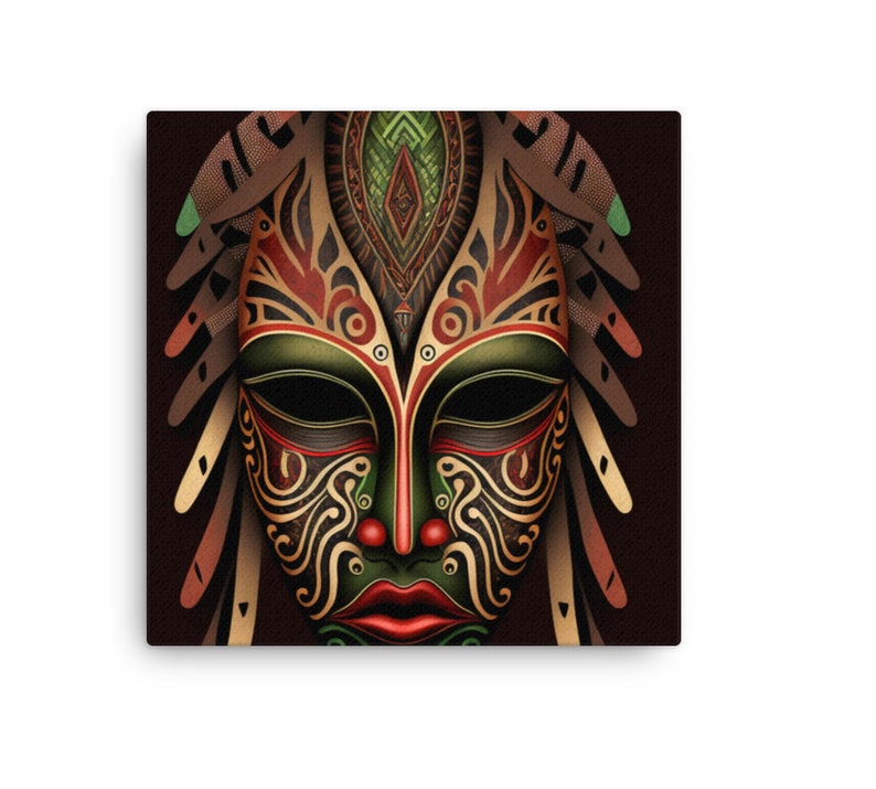 African Mask on Canvas XXVI, 12x12 or 16x16, Tribal Chief Mask, Black Wall Art, African American Cultural, Nubian, Ethnic Decor, African Art image 2