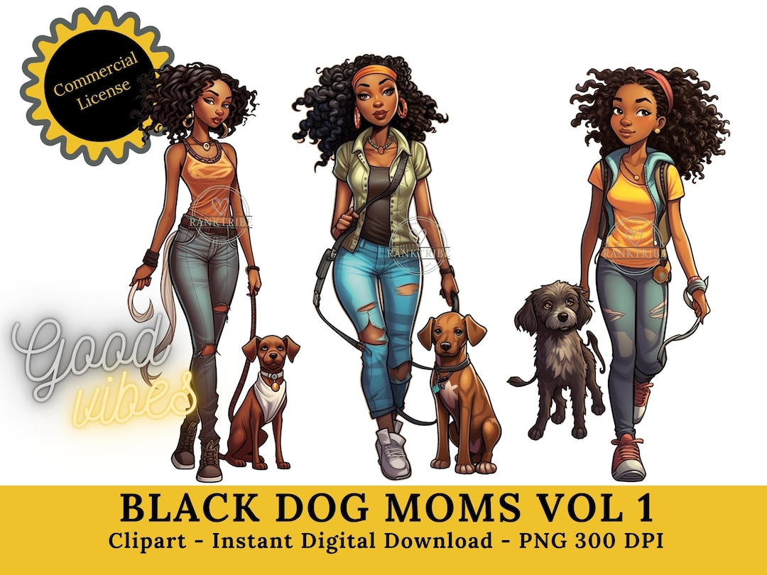 Loveable Black Dog Mom Clipart Instant Digital Download Etsy