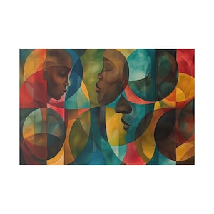African Elegance: Abstract Faces Canvas Art - Vibrant Acrylic & Watercolor Fusion, Mounted on Pine Wood, Ready to Hang - Matte Canvas