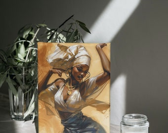 Elegante afrikanische Schönheit: Abstrakte schwarze Frau im blauen Kleid - Aquarelle auf großer Leinwand Afrikanische Kunst, schwarze Frau, afroamerikanische Schönheit