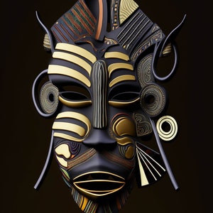 African Ceremonial Mask V, Hi-Res 300dpi 16x20 (4800x6000px)  Instant Download Digital File , Adorned With Gold, Unique Ethnic, Wall Art