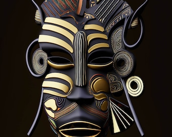 Afrikanische Maske Print, Gold ethnische Wandkunst (digitaler Download)