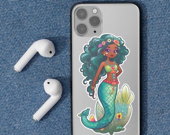 Black Mermaid Sticker, African American Mermaid Princess | Black Girl Magic, Diva, Sticker Art