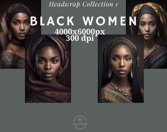 African Women w/ Head Wrap Collection Digital Art Download Wall Art Black Women African American Beauty Muslim Art Instant Download Art