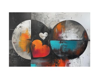 Modern Love Geometry: Abstract Acrylic Art on Canvas - Heart Shapes & Bold Colors, Gallery-Wrapped, Ready to Hang - Unique Wall Decor