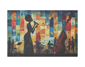 Chromatic Jazz Reverie Canvas Art, Mosaic Singer & Band, Music-Themed Wall Decor