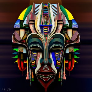 African Mask on Canvas XXII, 12x12 or 16x16, Tribal Mask, African Ceremonial Mask, Black Art, African American Cultural Art, Gallery