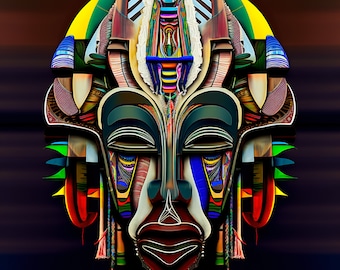 Tribal Mask Canvas Print, African Ceremonial Art, Gallery Wall Decor