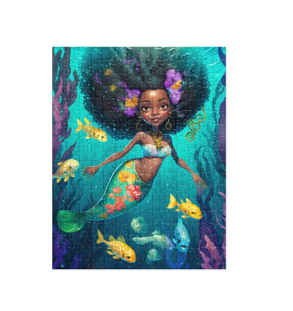 Black Princess Mermaid Jigsaw Puzzle, Colorful Sea Life Art - Etsy