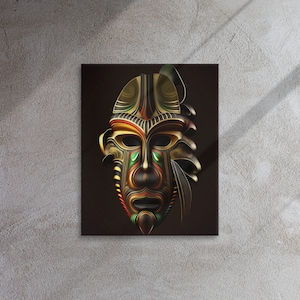 African Mask on Canvas X, 16x20 inch, Tribal Mask, Tribal Ceremonial Mask, Black Wall Art, Ethnic Art, African American Culture, Chief Mask