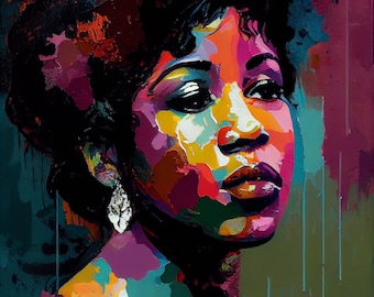 Aretha Franklin Kunst Druck, Musiklegende, Abstraktes Portrait (Digitaler Download)