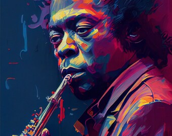 Miles Davis Abstract Art Print, Jazz Music Legend (Digital Download)