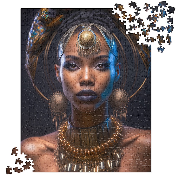 Beautiful African Egyptian Goddess, 520 pc JigSaw Puzzle, Reminiscence of Ancient Moon Goddess Isis, Cyberpunk, Adornment, Delicate jewelry