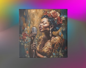 Jazz Legends II - Billie Holiday - Leinwand 12x12 oder 16x16, schwarzer Jazz Künstler, Sänger, Ikone, afroamerikanische Kunst, Soulmusik, Wandkunst