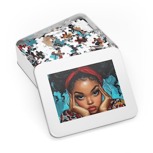Puzzle Coloré Afro Beauty dans une boîte cadeau de 500 ou 1000 pièces | Oeuvres d&#39;art audacieuses de femmes noires pour enfants, adolescents et adultes | Idée cadeau à collectionner