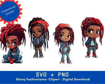 Ebony Fashionistas SVG + PNG & Red Urban Streetwear Instant Download  Black Kids Digital Natural Hair Clipart Nubian Clipart Black Girl Gift