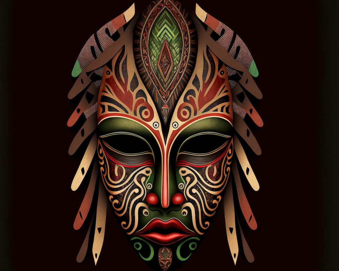 African Mask on Canvas XXVI, 12x12 or 16x16, Tribal Chief Mask, Black