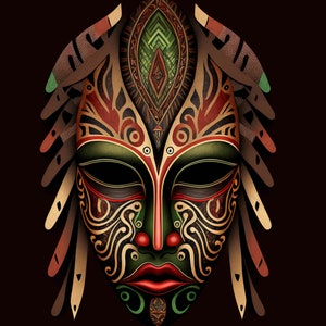 African Mask on Canvas XXVI, 12x12 or 16x16, Tribal Chief Mask, Black Wall Art, African American Cultural, Nubian, Ethnic Decor, African Art