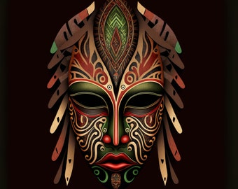 Stammeshäuptling Afrikanische Maske Leinwanddruck, ethnische Wandkunst