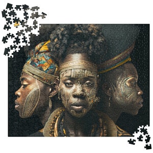 Three African Queens 520pc Jigsaw puzzle, 16x20 Black Art Puzzle, Puzzle Art, Black Magic, Nubian Queens, Wall Art, Gifts, Mind Games,