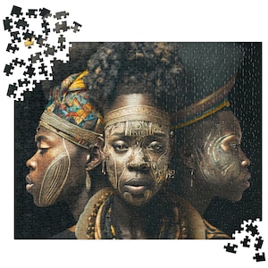 Three African Queens 520pc Jigsaw puzzle, 16x20 Black Art Puzzle, Puzzle Art, Black Magic, Nubian Queens, Wall Art, Gifts, Mind Games,