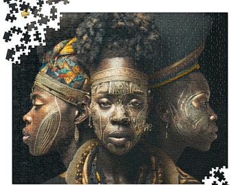 Three African Queens 520pc Jigsaw puzzle, 16x20 Black Art Puzzle, Puzzle Art, Black Magic, Nubian Queens, Wall Art, Gifts, Mind Games,