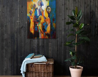 African Family Canvas Print, Vibrant Colors, Abstract Art 24x36