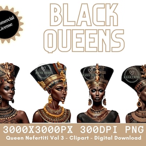 Black Queen Nefertiti Vol 3 Digital Downloads 3000x3000 300dpi African Art Queen of Egypt Black Woman Art PNG Black Queen PNG