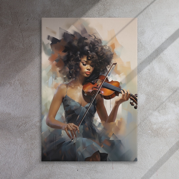 Black Woman Violin Art: Elegant Afro Canvas Print