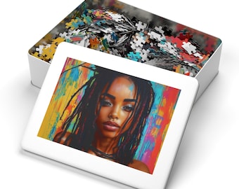 Vibrant Afro Dreadlock Art Jigsaw Puzzle in Tin 500 or 1000 Pieces | Bold Colorful Portrait for Kids 9+, Teens & Adults