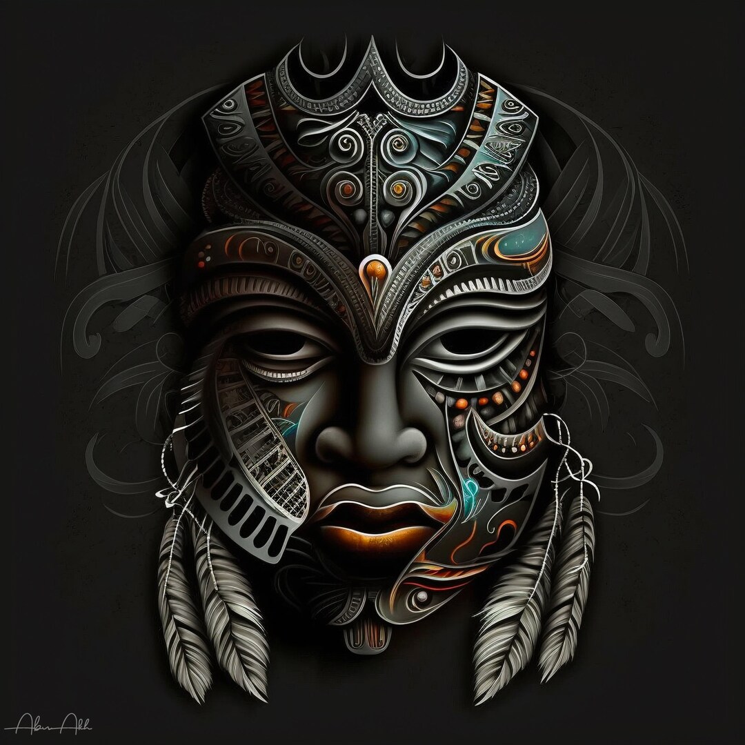 African Mask on Canvas XXIV, 12x12 or 16x16, Canvas Print, Ceremonial